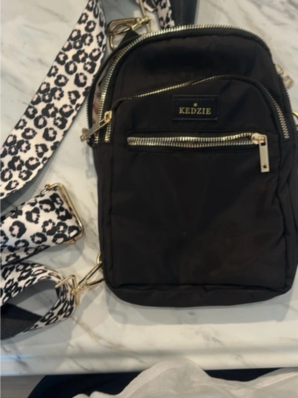 Kedzie Black Crossbody Bag with Leopard Strap